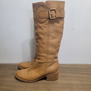 Chloe Tan Leather Heeled Boots with Buckle
